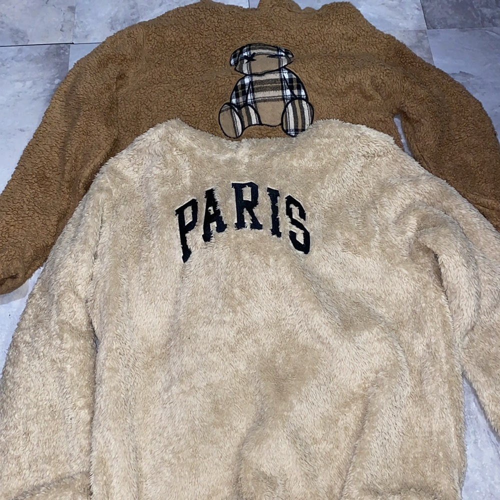 brown cream fluffy hoodie bundle big teen boy paris teddy bear 13y 14y soft